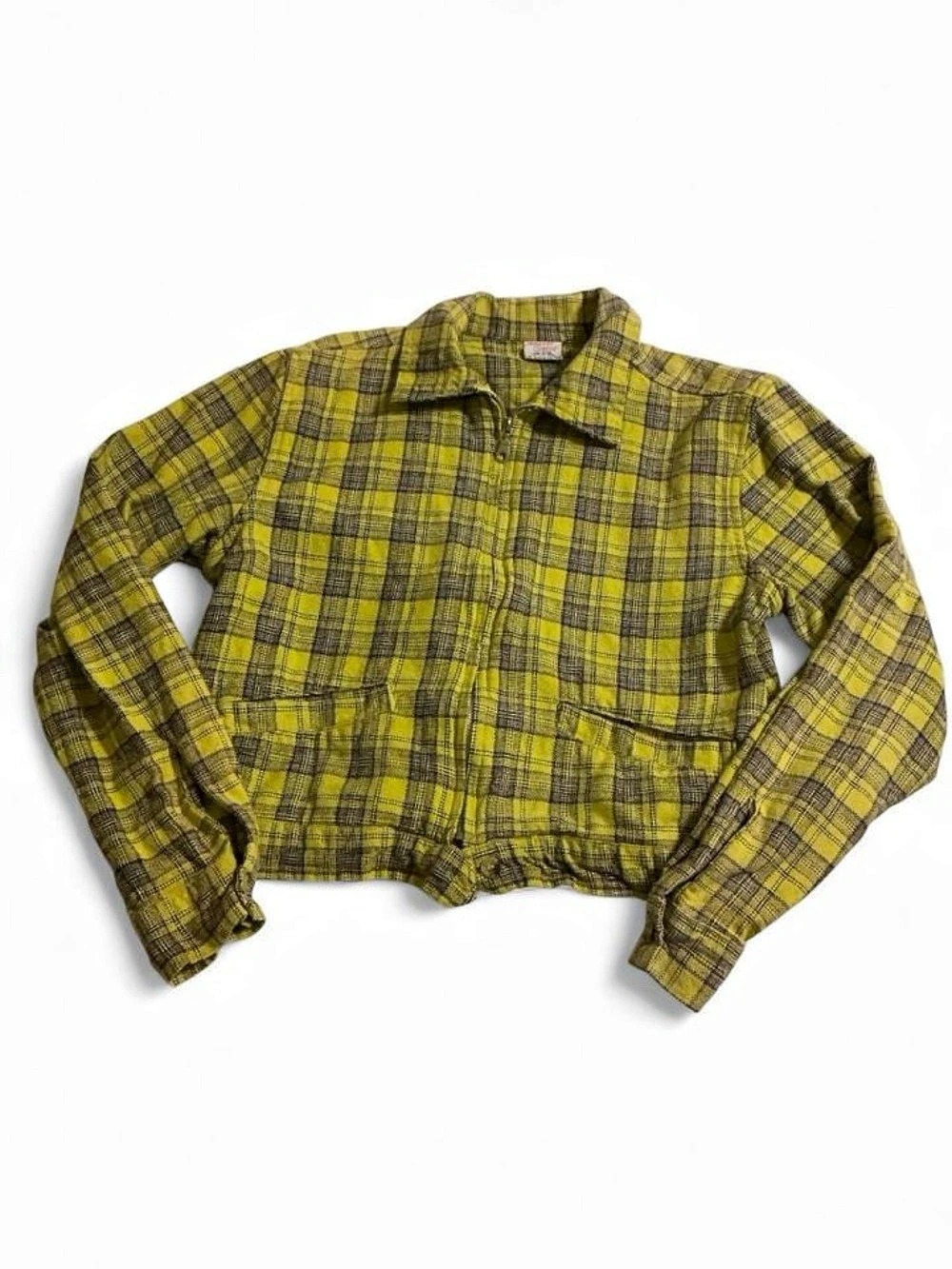 Designs For Debbie Vintage Yellow Plaid Crop Zip Up Jacket Size M Cotton Clueles